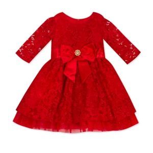 Rare Editions Baby Girls Glitter Dress | 3-6 Months